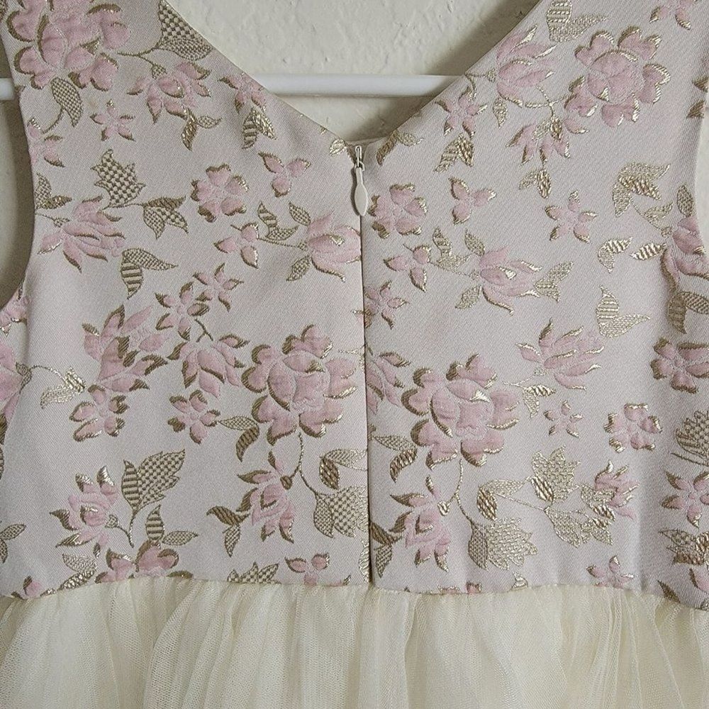 Couture Princess Girls Ivory Tulle Size 8 Pink-Gold Floral Brocade/rhinestone - Picture 6 of 7